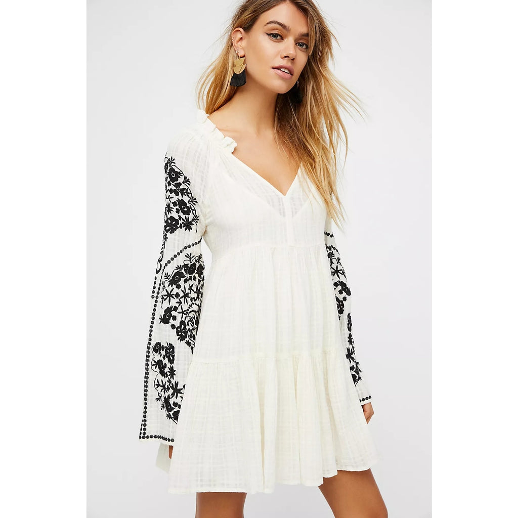 Free People Emerald City Embroidered Mini Dress