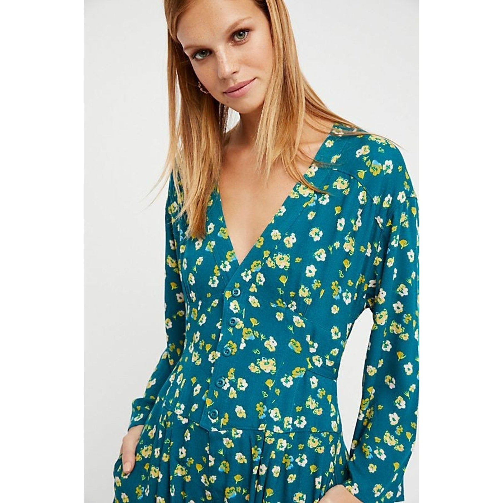 NEW Free People Lagoon Lamour Floral Romper $97 Sz 12 Boho Adjustable Waist