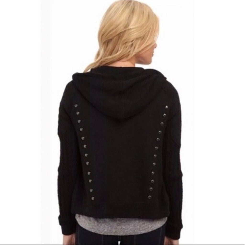 New Free People Moto Studded Rocker Zip Hoodie Size Small Black