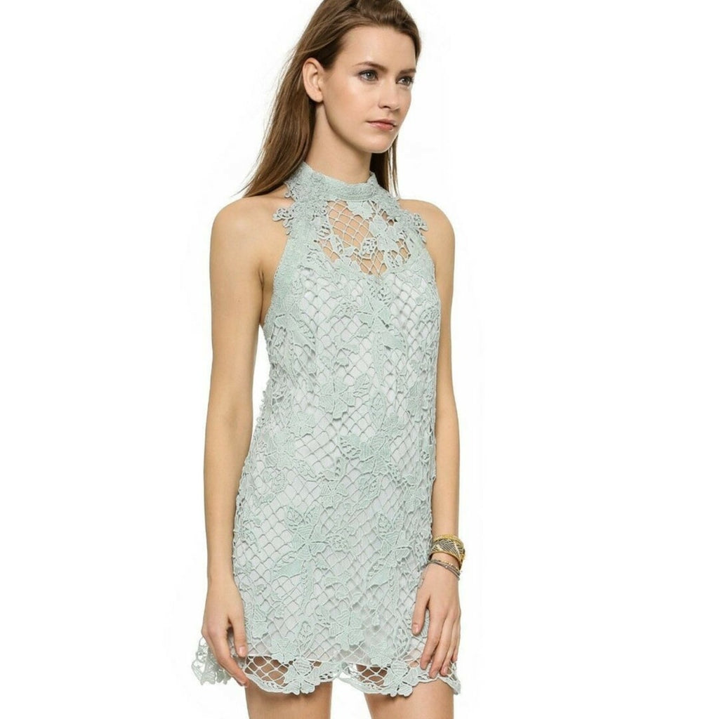 New Free People Snow Drop Floral Embroidered Lace Trapeze Mini Dress $250 Medium