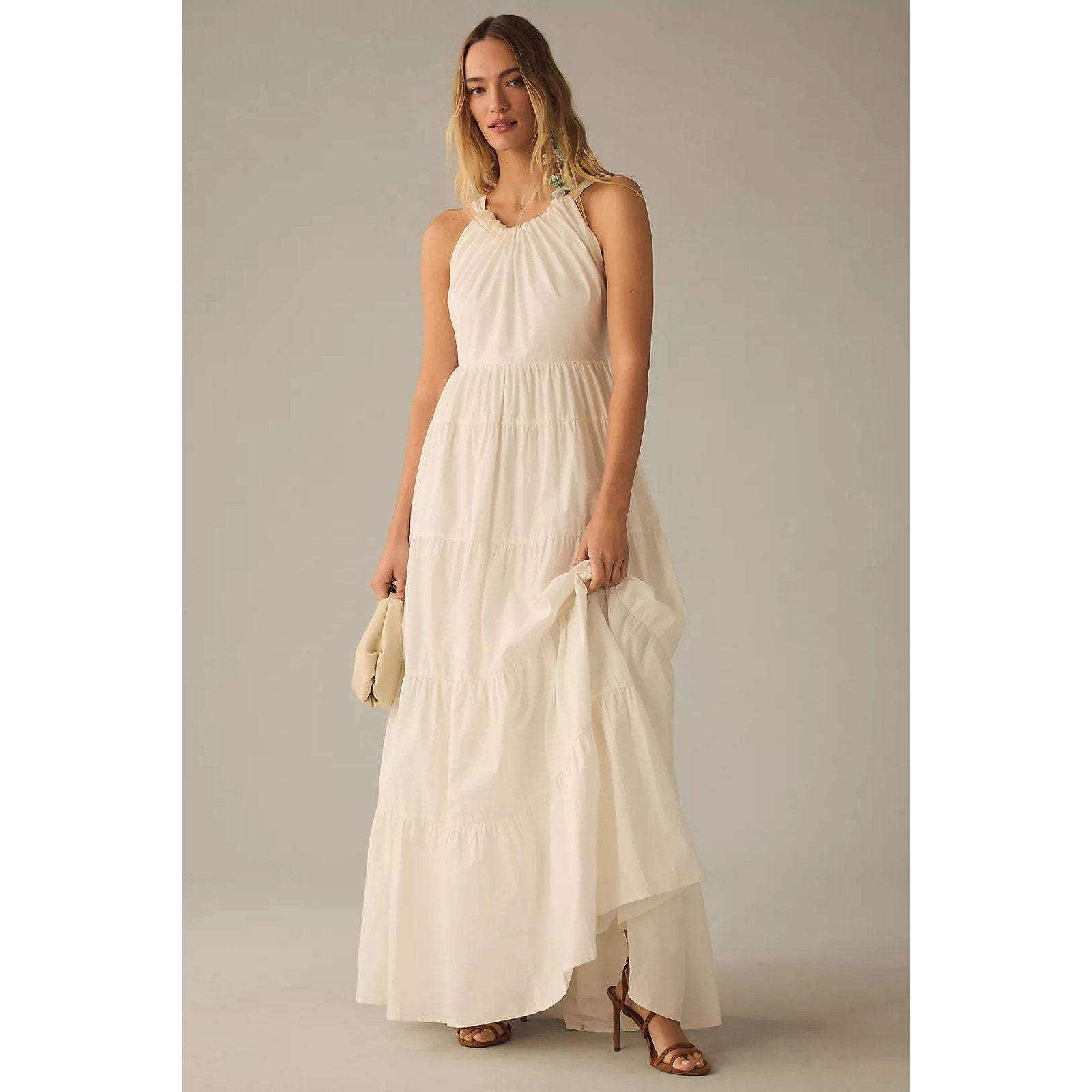 Anthropologie Forever That Girl Tiered Ruched Back Bow Dress SMALL Anthropologie