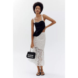 Anthropologie Avec Les Filles Flared Lace Floral Midi Skirt Sz 6 White