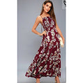 NEW Free People $128 Garden Party Maxi Dress Burgandy Smocked Bodice Size XS