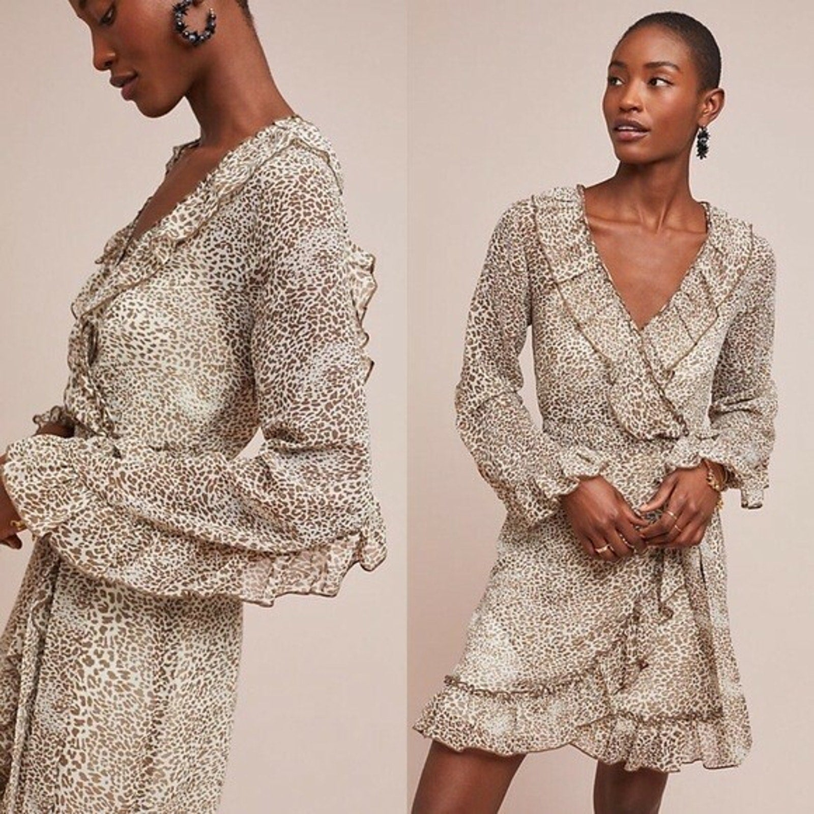 NEW Anthropologie $160 Ruffled Leopard Dress By Ranna Gill Size XS