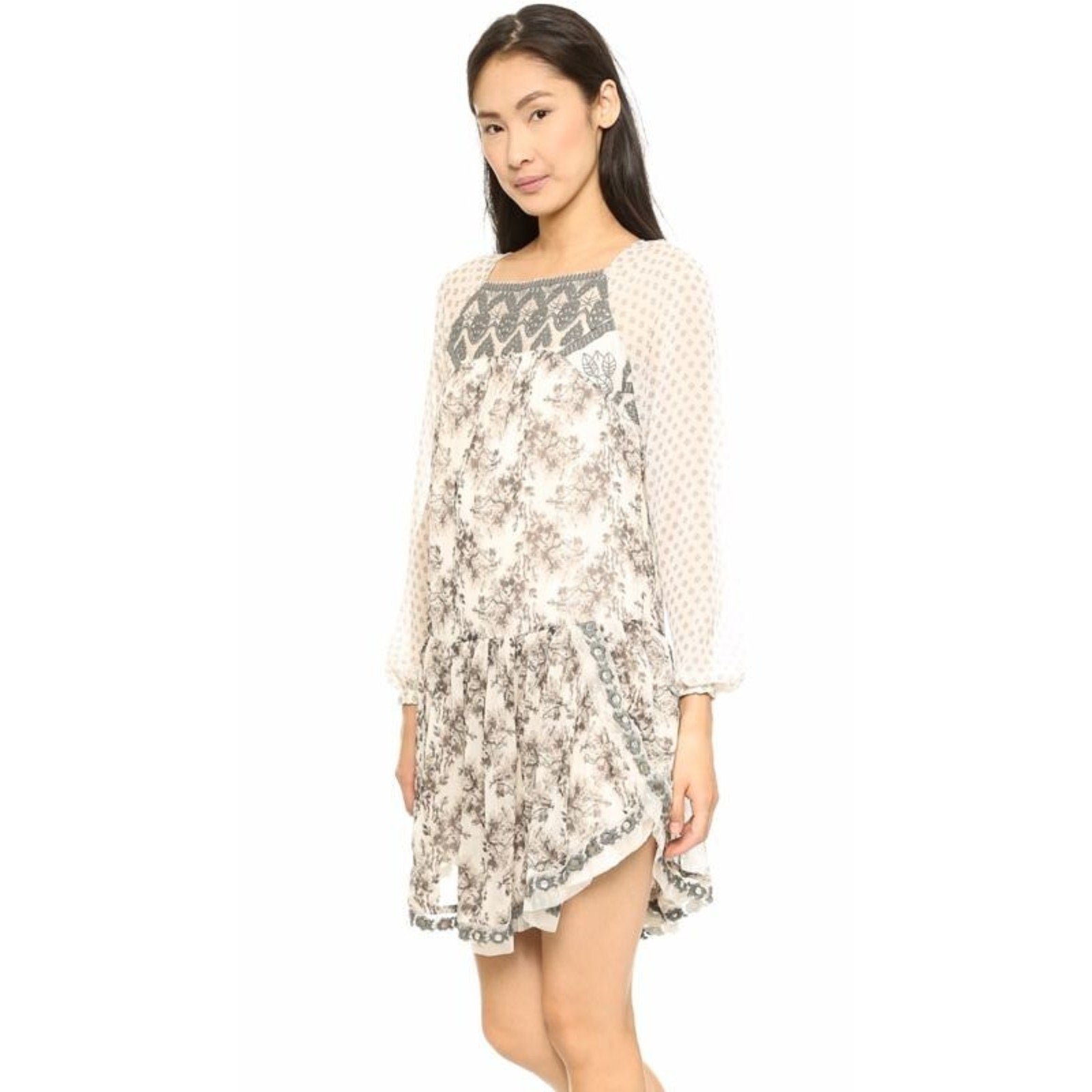 Free people Elsie Sheer Lace Boho Dress in Midnight Garden Combo Size S