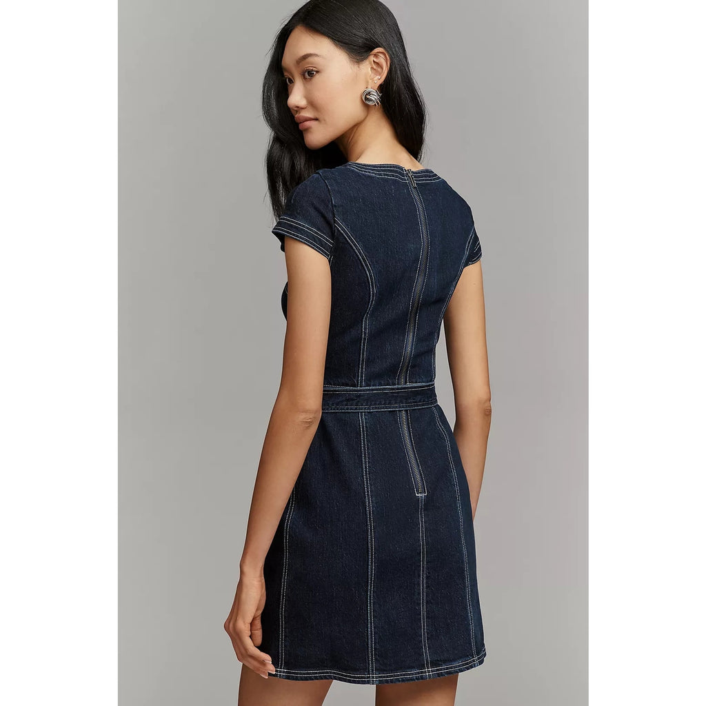 Anthropologie Pilcro Denim Belted Cutout Mini Dress X-LARGE Blue Anthropologie