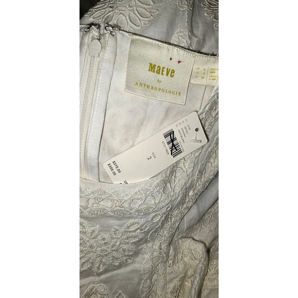 New Anthropologie Maeve Eyelet Halter Mini Dress $270 SIZE 2 White Cotton