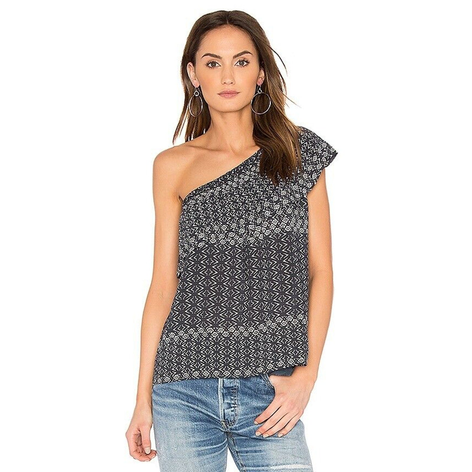 New Anthropologie Velvet by Graham & Spencer Florine One-Shoulder Top $108 Blue