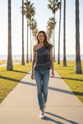 New Anthropologie Velvet by Graham & Spencer Florine One-Shoulder Top $108 Blue Anthropologie