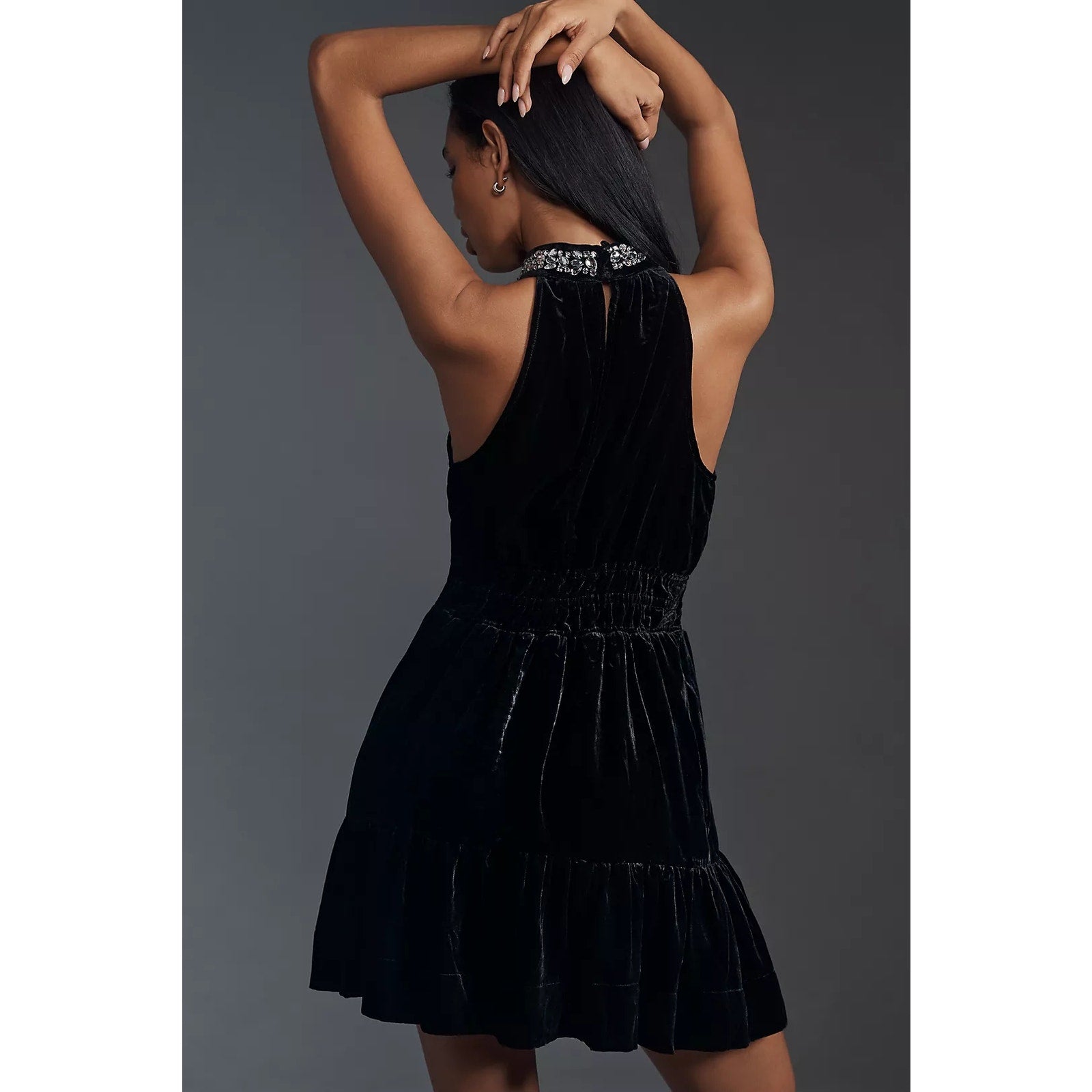 Anthropologie The Somerset Mini Dress Velvet Halter Edition $168 SMALL Black
