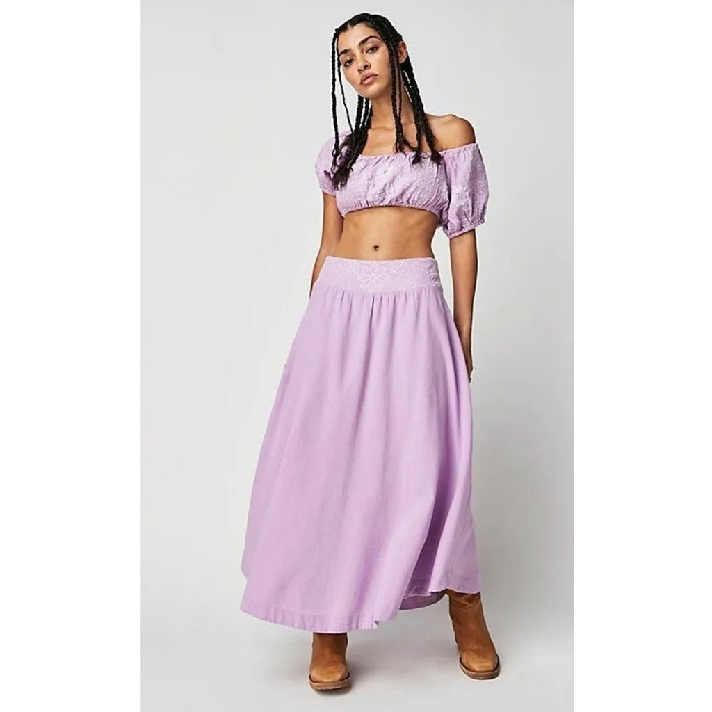 New Free People Lotus Set CROPPED TOP & MAXI SKIRT $168  X-SMALL Lilac