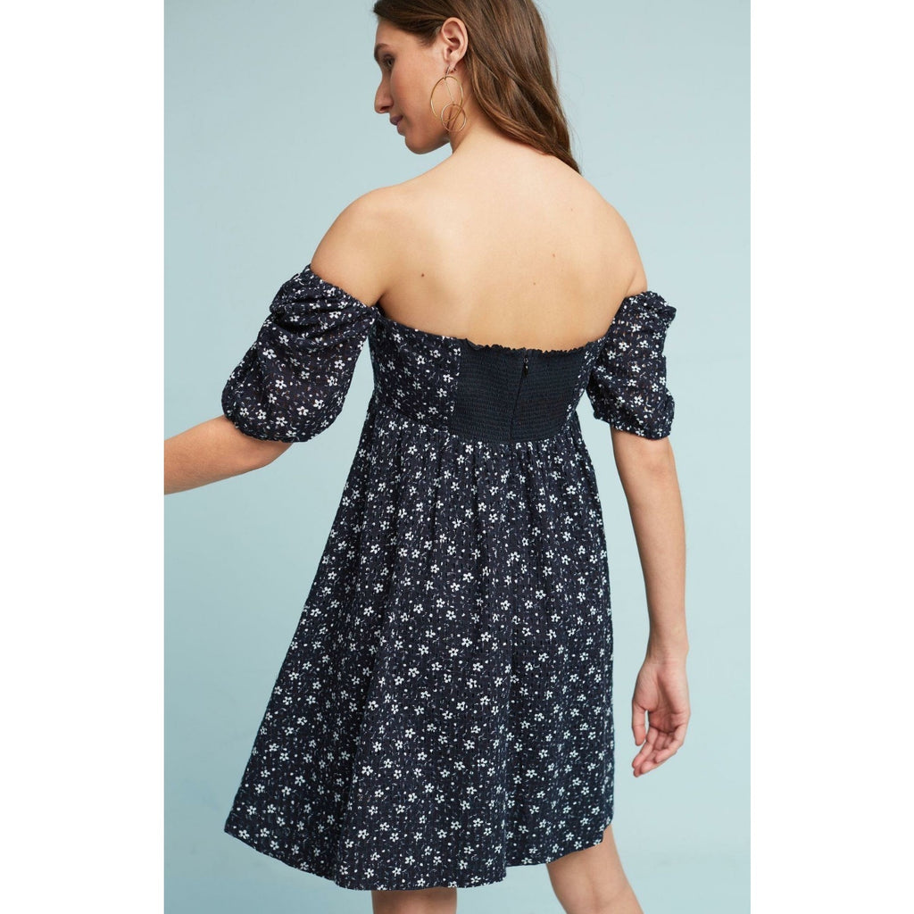 New $138 Anthropologie Lillianne Floral Mini Dress by Maeve SIZE 6 Navy Eyelet