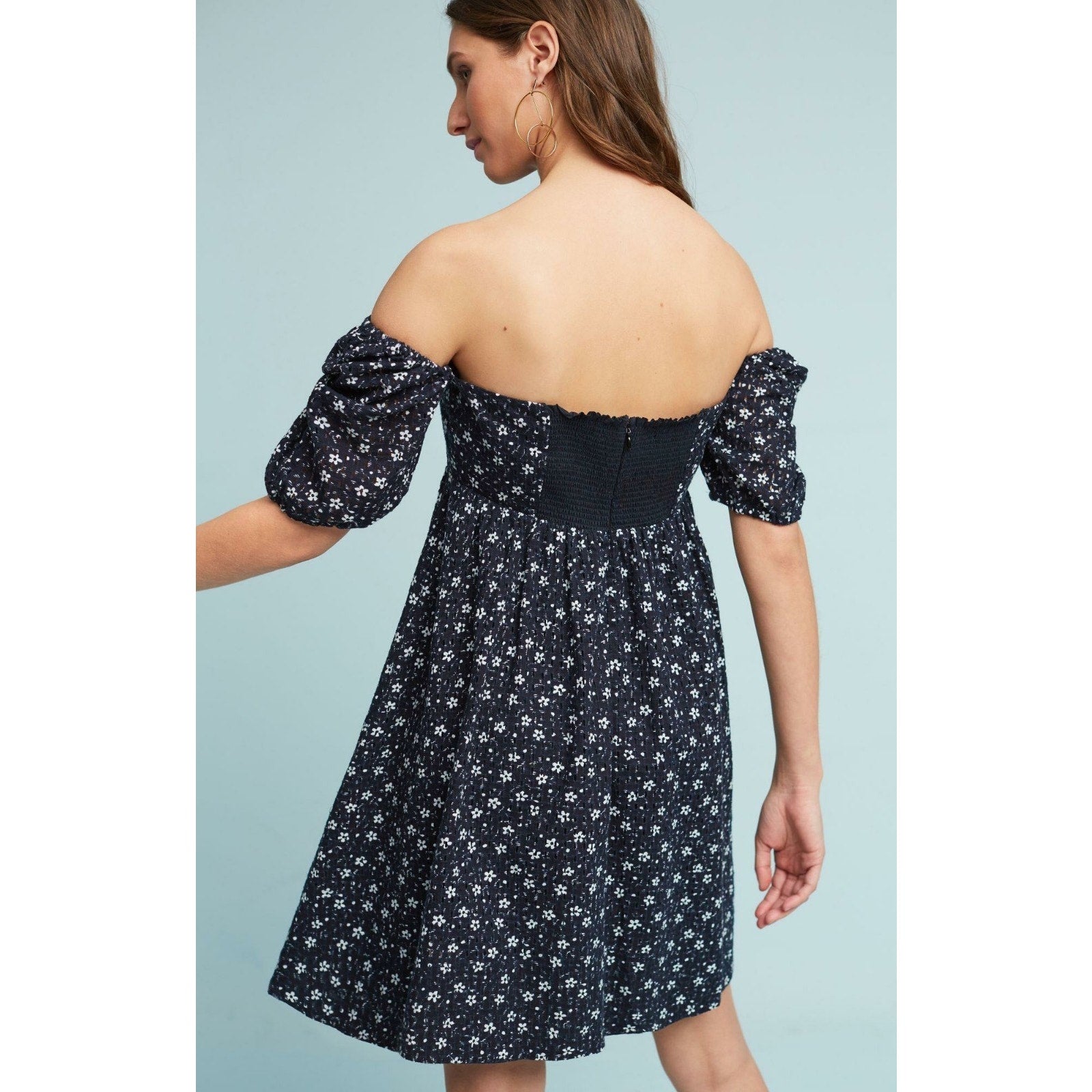 New $138 Anthropologie Lillianne Floral Mini Dress by Maeve SIZE 6 Navy Eyelet