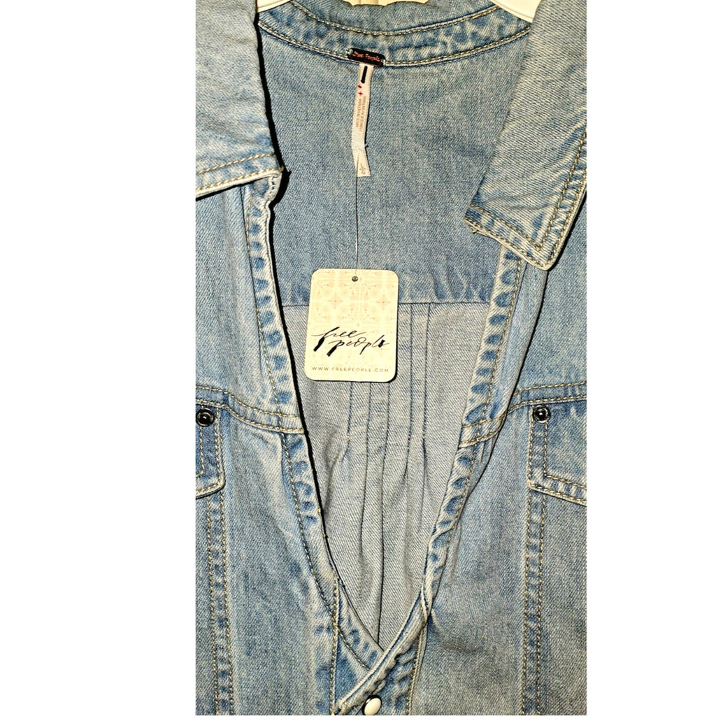 New FREE PEOPLE Rowley Denim Mini Dress $168 LARGE Sunbleached Blue