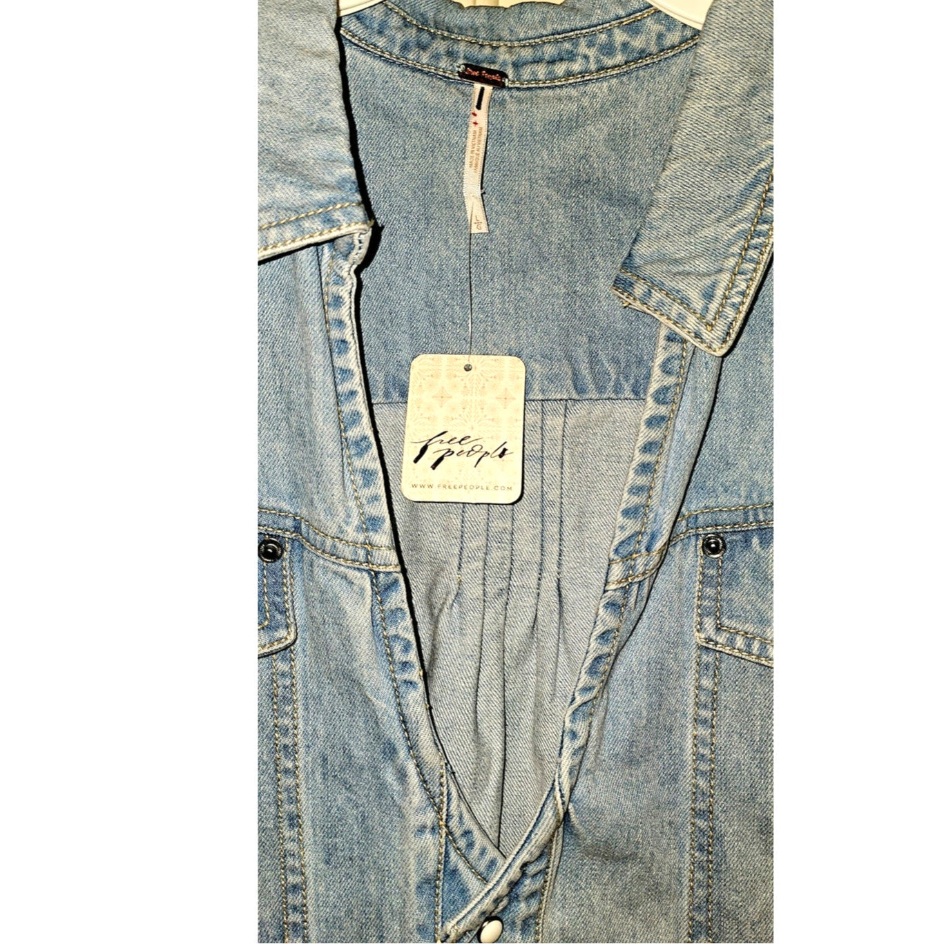 New FREE PEOPLE Rowley Denim Mini Dress $168 LARGE Sunbleached Blue