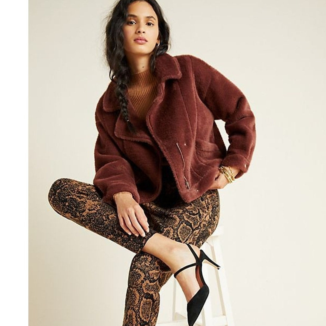 New Anthropologie Sherpa Swan Coat by FRNCH $198 Brown X-SMALL Ultra Soft