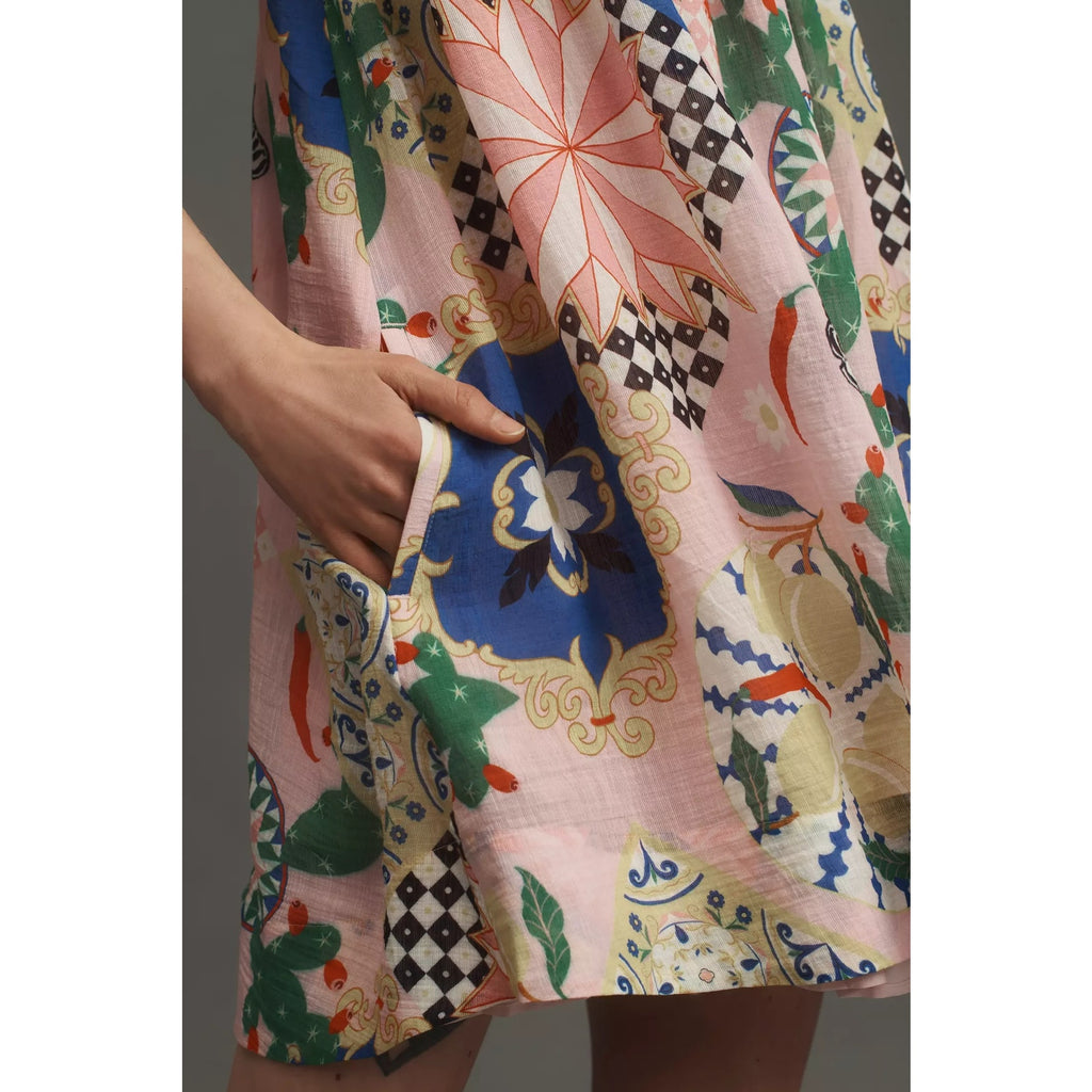 Anthropologie Maeve Printed Halter Swing Mini Dress X-SMALL Pink Anthropologie