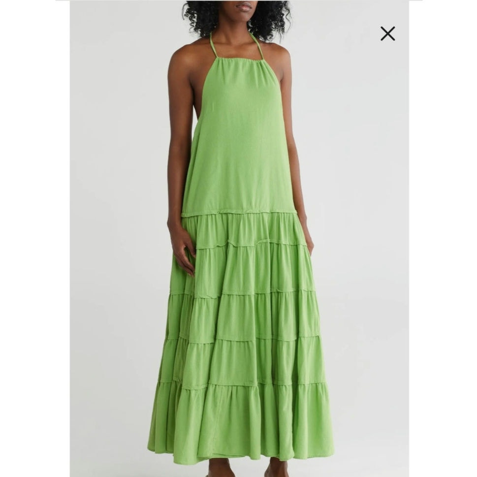 New FREE PEOPLE Somewhere Sunny Drop-Waist Boho Maxi Dress $118 MEDIUM Kiwi