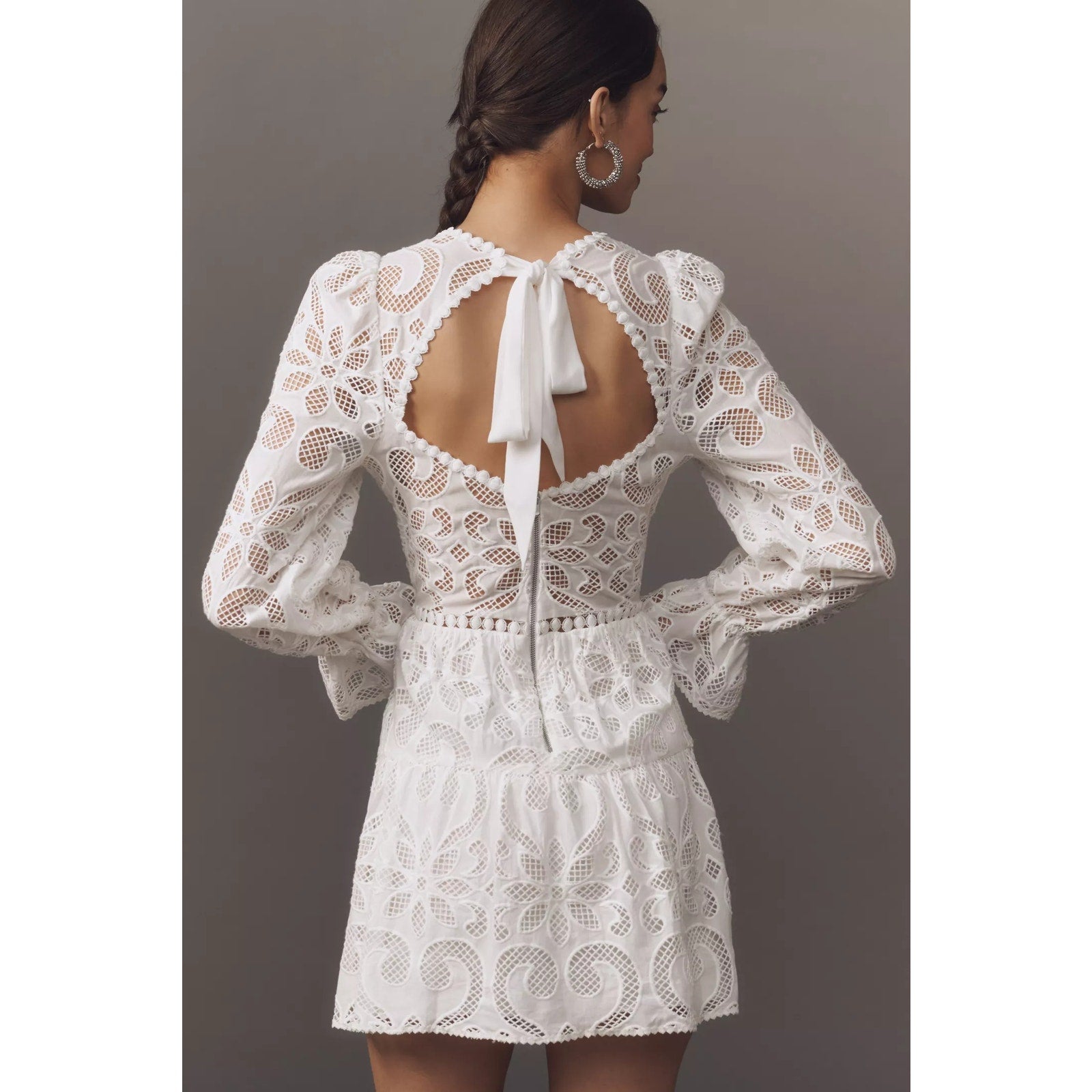 Anthropologie Saylor Marilla Long-Sleeve Eyelet Lace Mini Dress Large Anthropologie