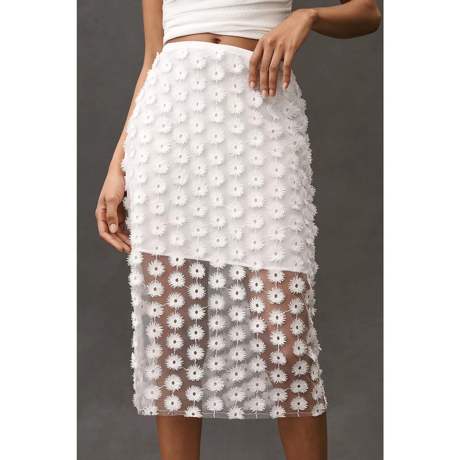 Anthropologie 3D Texture Sheer Slip Midi Skirt