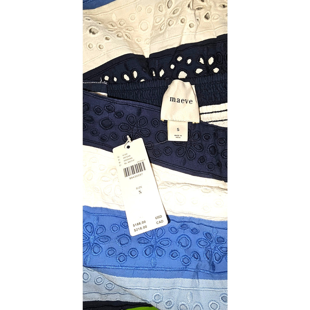 Anthropologie Maeve Strapless Cotton Lace Mini Dress Small Blue Striped Anthropologie