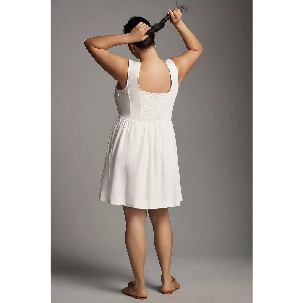 Anthropologie Aureta Fit & Flare Corset Mini Dress $198 MEDIUM White Smocked