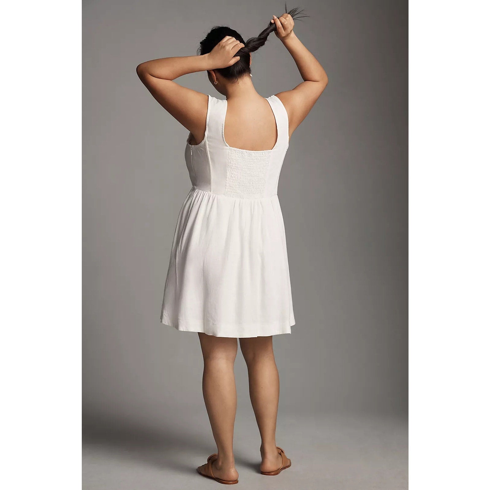 Anthropologie Aureta Fit & Flare Corset Mini Dress $198 MEDIUM White Smocked