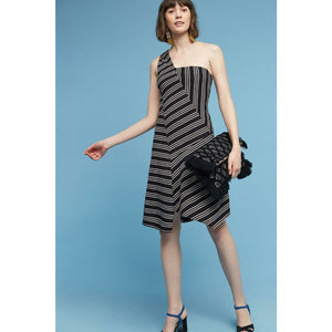 New Anthropologie Moka One-Shoulder Dress by Maeve, Black & White,$118 X-Small
