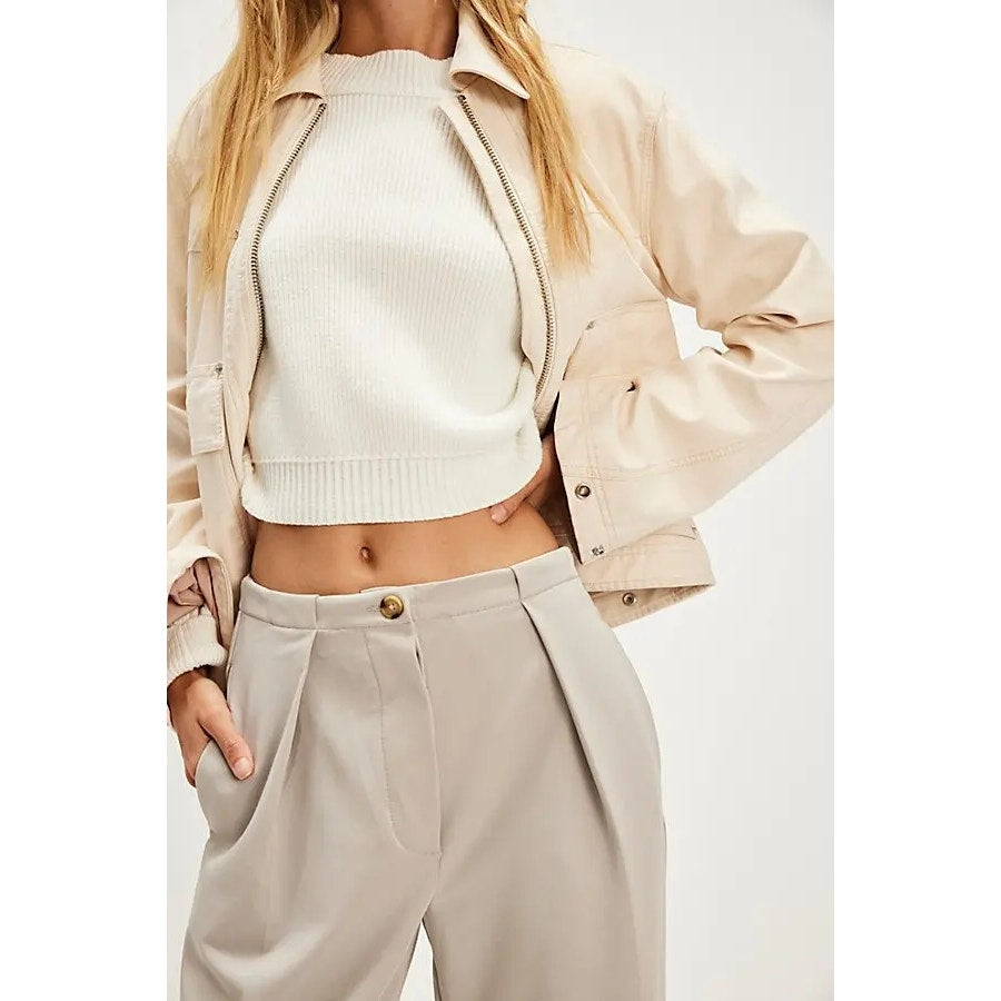 New FREE PEOPLE Tyler Menswear Tailored Wide-Leg Trousers $128 SMALL Dove Gray