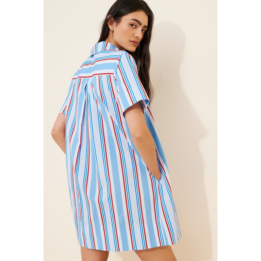 By Anthropologie Pollie Short-Sleeve Swing Tunic Mini Dress XS Blue Red Anthropologie