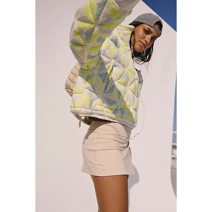 New FREE PEOPLE Mountain High 3D Printed 1/2 Zip Fleece $198 X-SMALL Sour Citrus