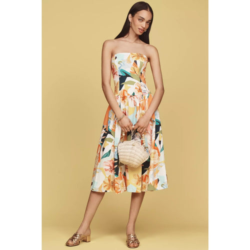 Anthropologie Drop-Waist Midi Dress Size Large Yellow Floral Anthropologie