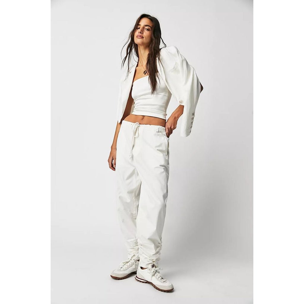 FREE PEOPLE Light Parachute Pants LARGE Ivory ELASTIC DRAWSTRING Free People