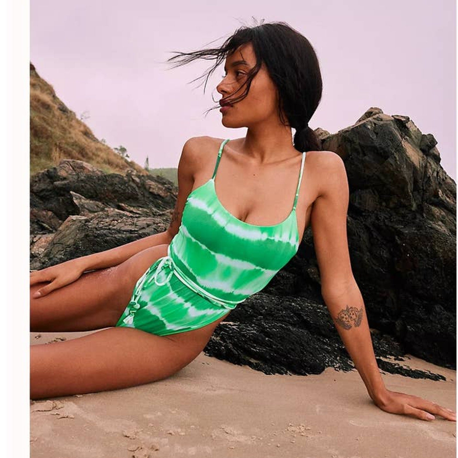New Free People Martha Rey Holly One-Piece Swimsuit $258 LARGE Green