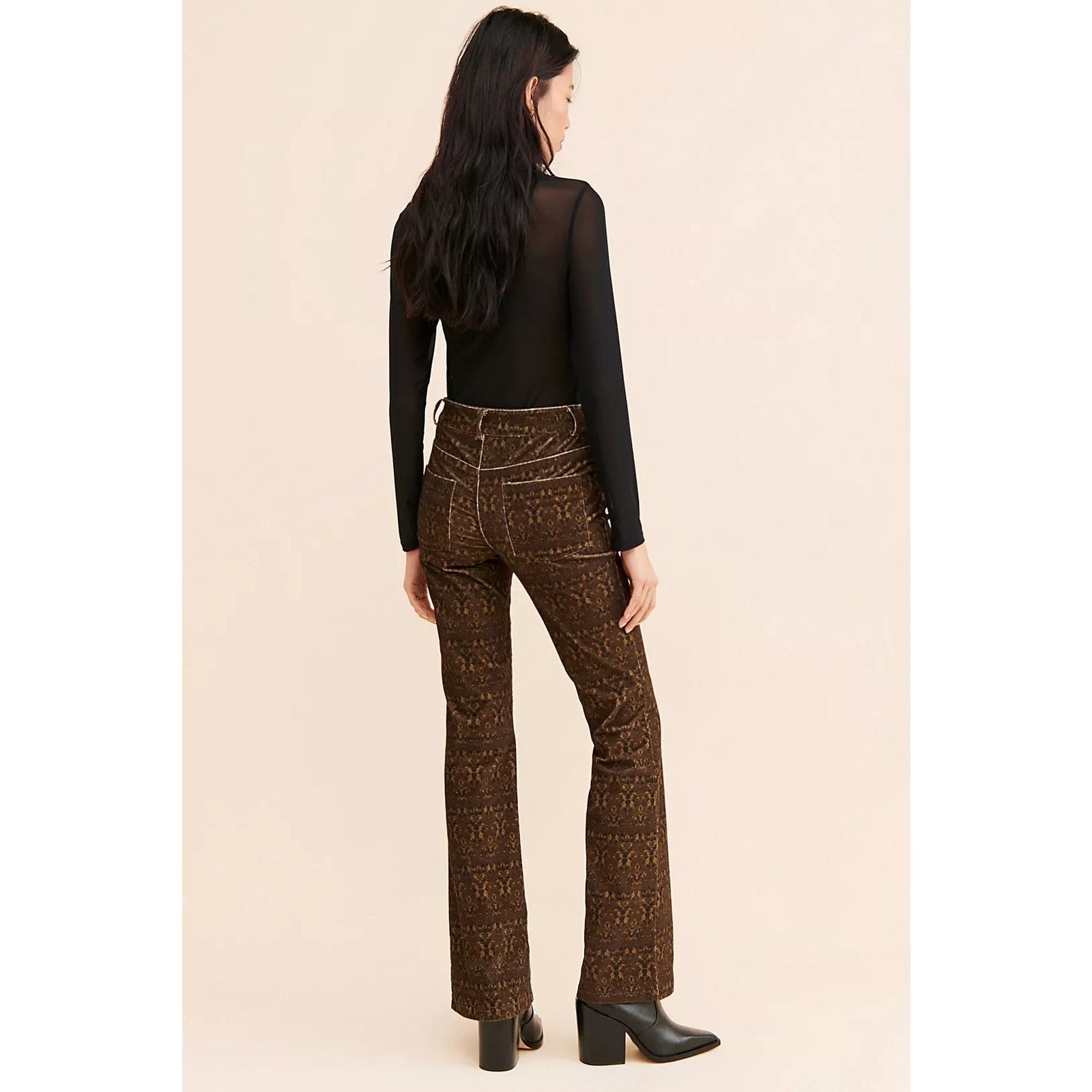 Free People DRIFTWOOD Burnt Printed Jeans $158 SIZE 27 Brown