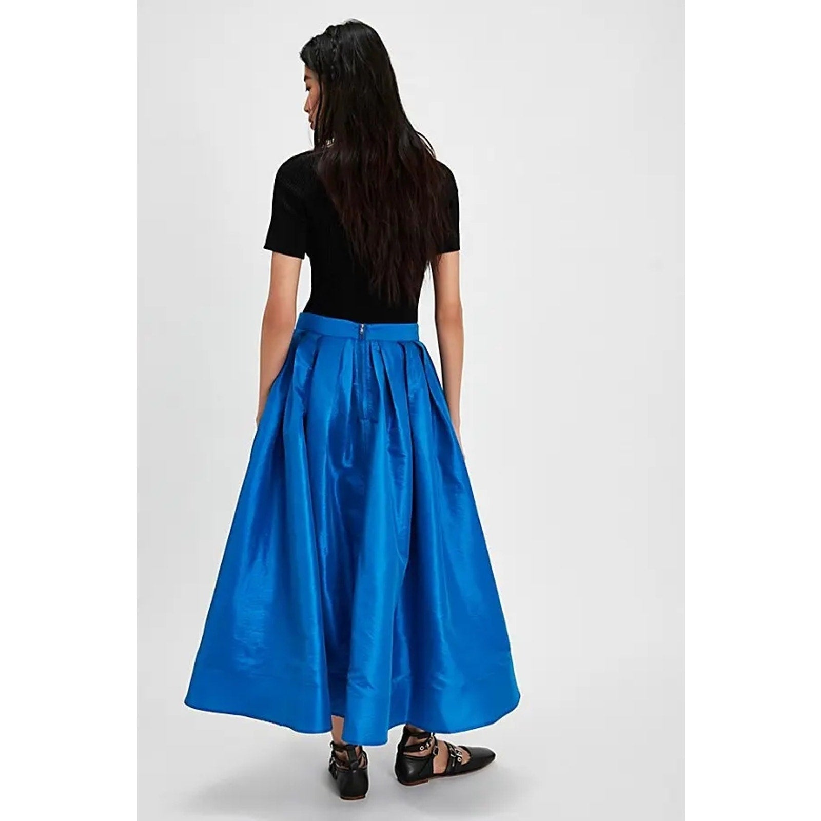 New Free People Emilia Full Skirt $98 SMALL Lake Victoria BLUE High-Rise