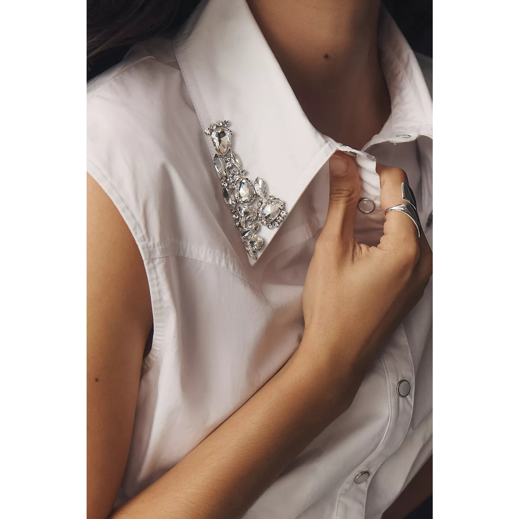 New Anthropologie Siempre Embellished Collar Pleated Mini Shirt Dress XL White