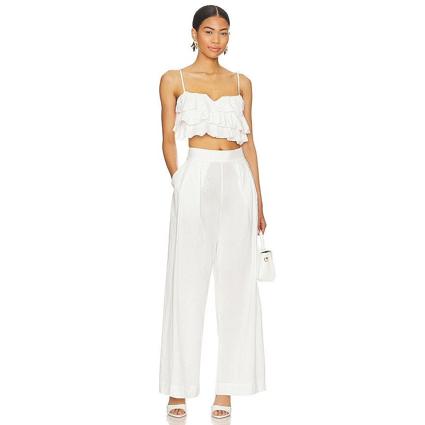 New Free People Danelle Crop Top Wide-Leg Pants Set $168 X-LARGE White Trousers