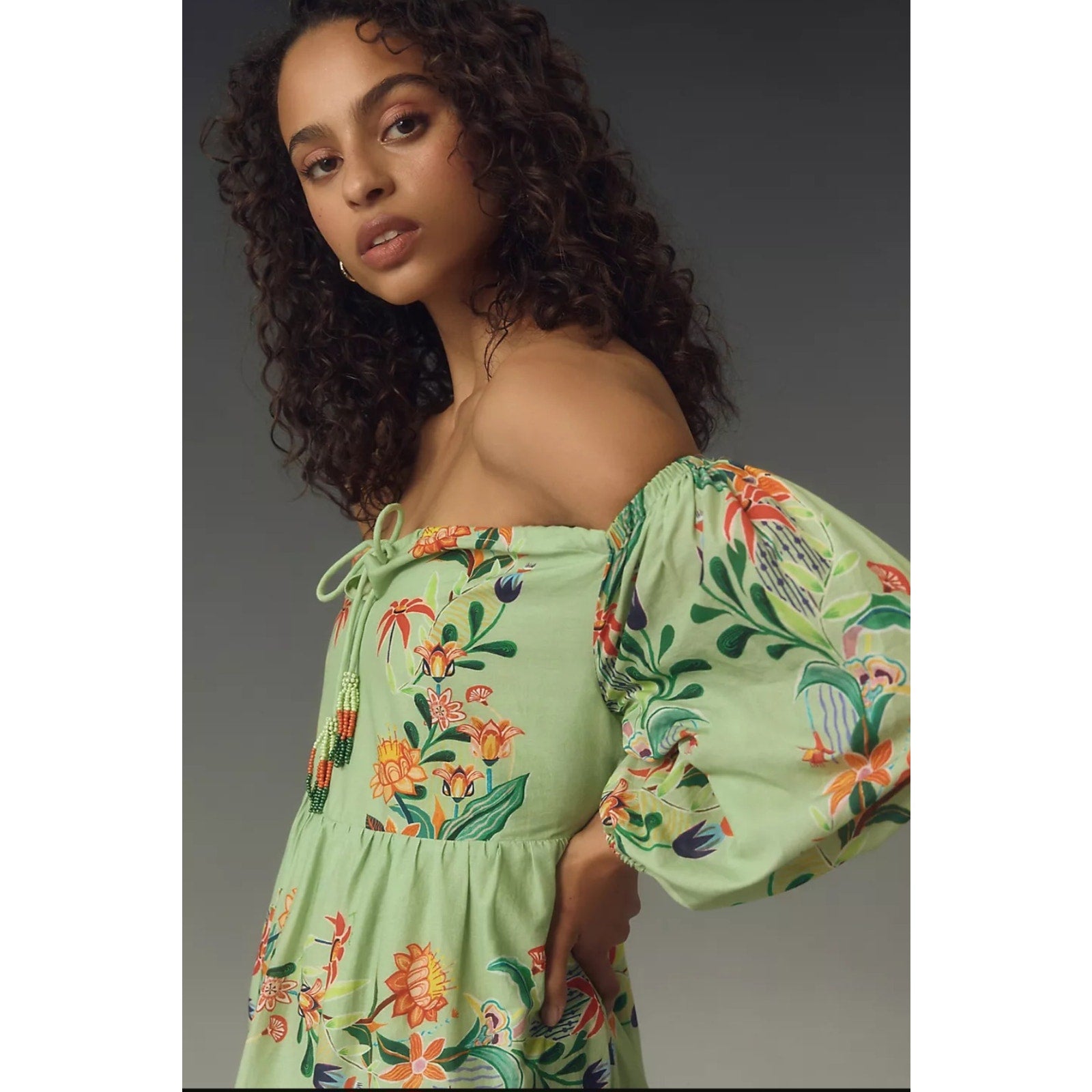 New Farm Rio x Anthropologie Off-The-Shoulder Tiered Floral Midi Dress $238 XXS