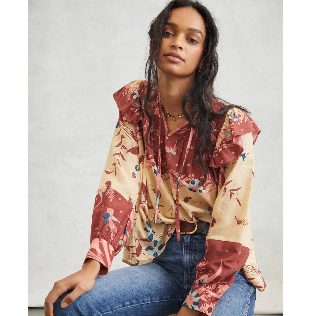 New Anthropologie Othilia Thessaly Ruffled Floral Long Sleeve Blouse $158 SMALL