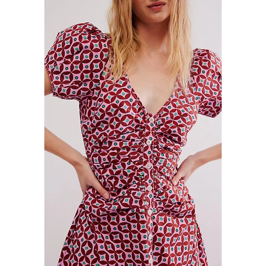 FREE PEOPLE Oakley Mini Dress $128 MEDIUM Femme Combo RUCHED Pink