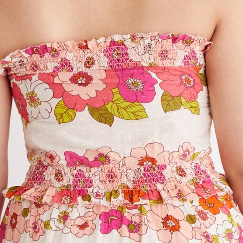 New Anthropologie LOVE THE LABEL Cornelia Smocked Floral Tube Top $98 X-SMALL