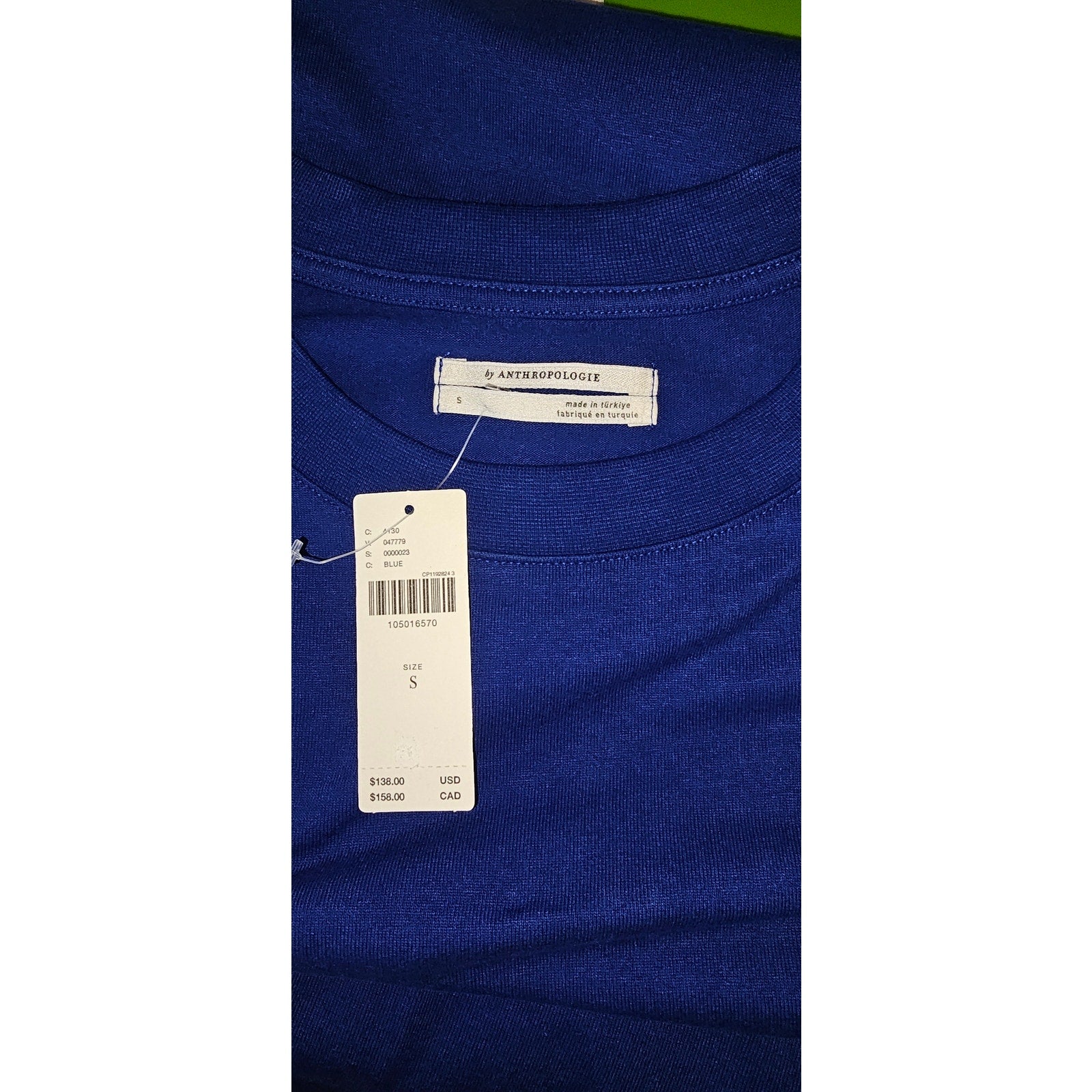 By Anthropologie Gathered Mini Dress SMALL Blue CREWNECK T-SHIRT DRESS Anthropologie