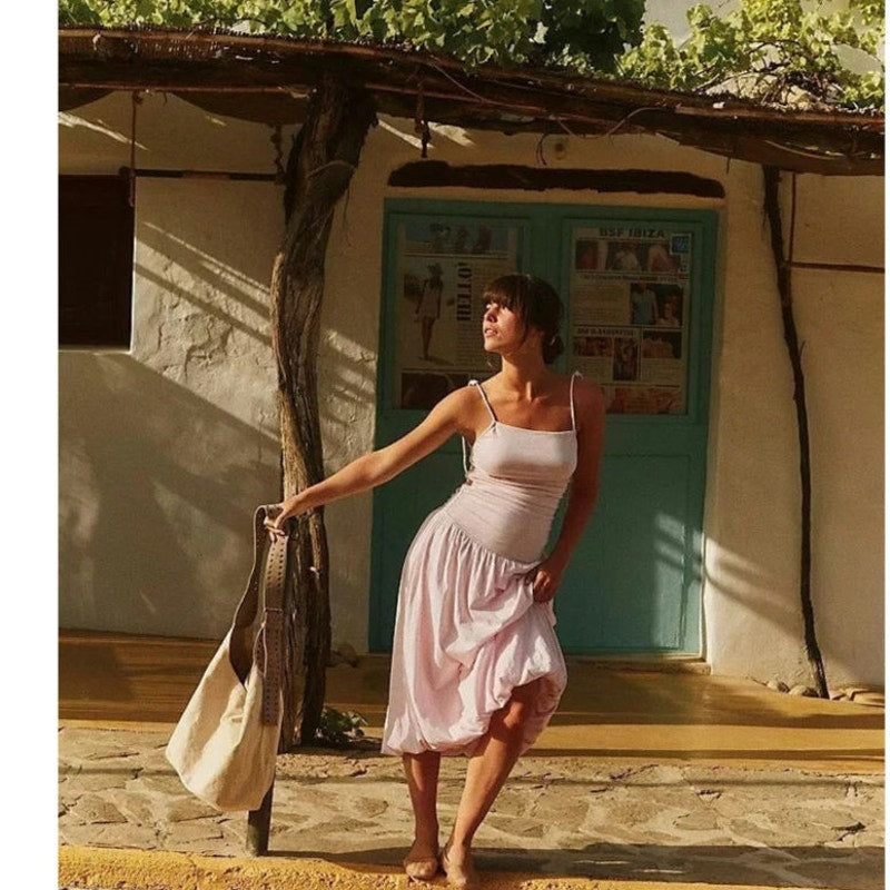 New FREE PEOPLE Beach Liza Drop-Waist Midi Dress $78 MEDIUM Tuscany Ruched