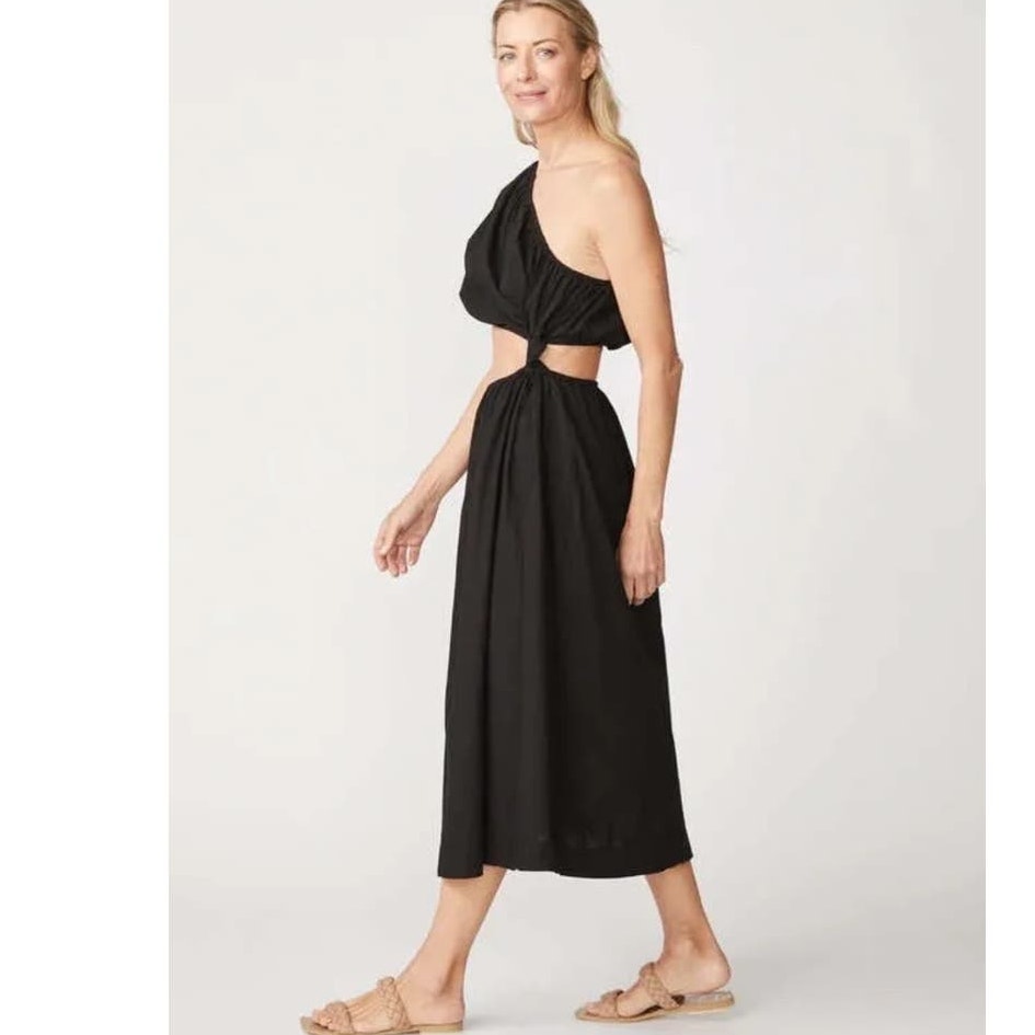 New Anthropologie Stateside One-Shoulder Twist Maxi Dress $188 X-SMALL Black