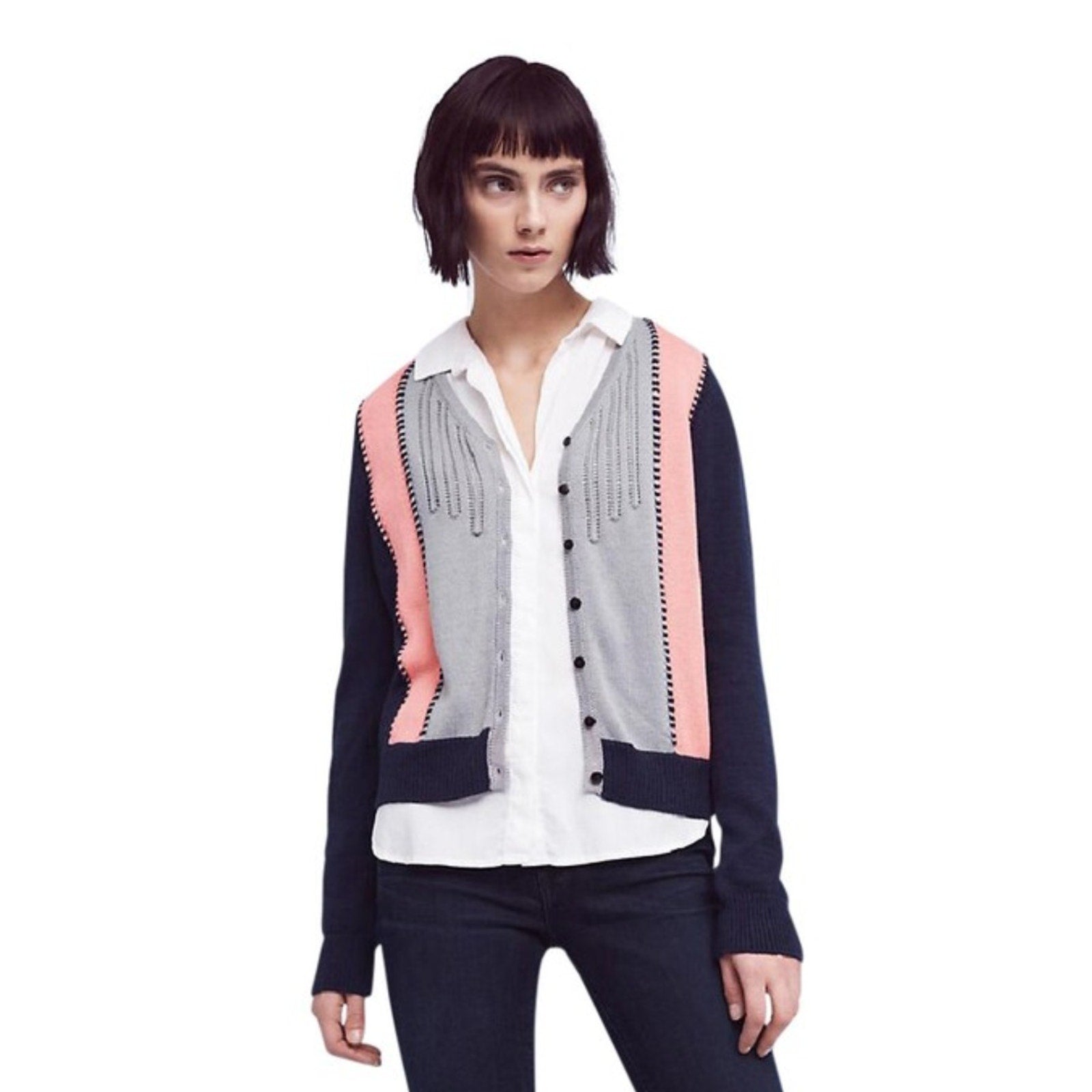 NEW $128.00 Anthropologie Cropped Colorblock Cardigan By Lili's Closet Sz Small