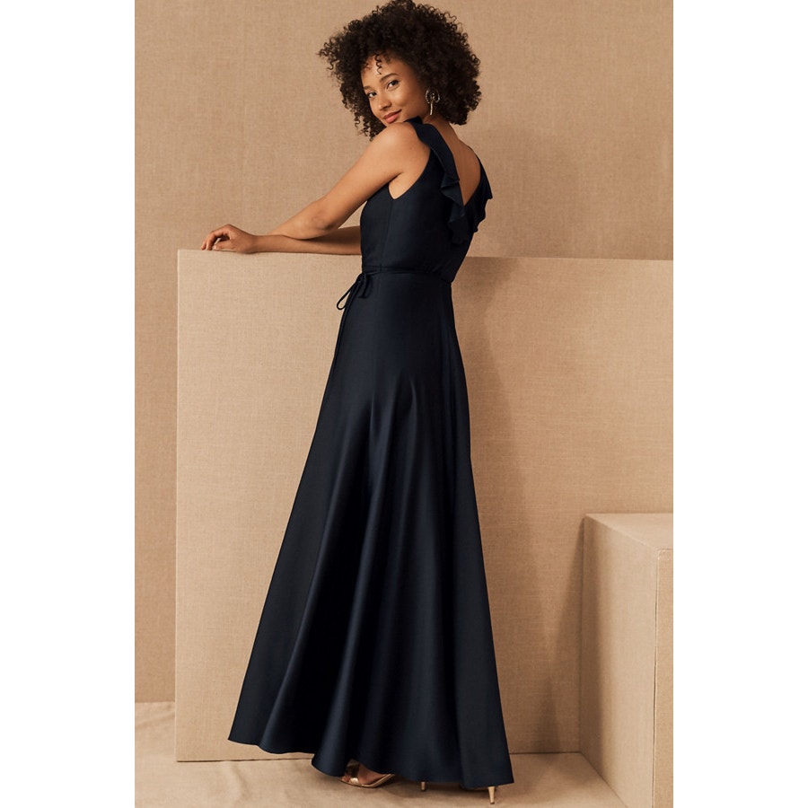 New Anthropologie BHLDN Tansy Satin Maxi Dress Sachin and Babi $220 SIZE 12 Navy