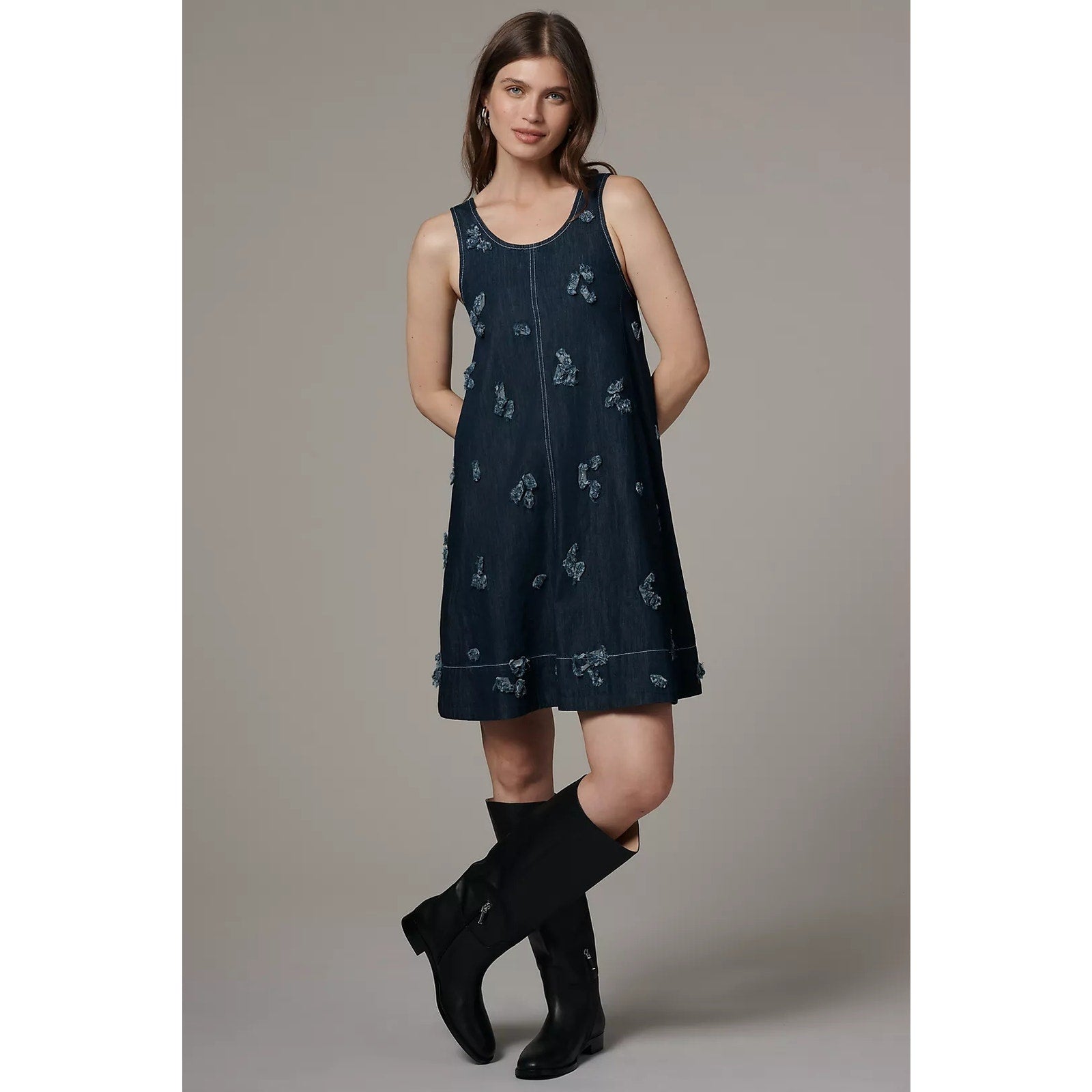 Anthropologie The Keiko Embroidered Denim Mini Dress by Maeve SMALL Anthropologie