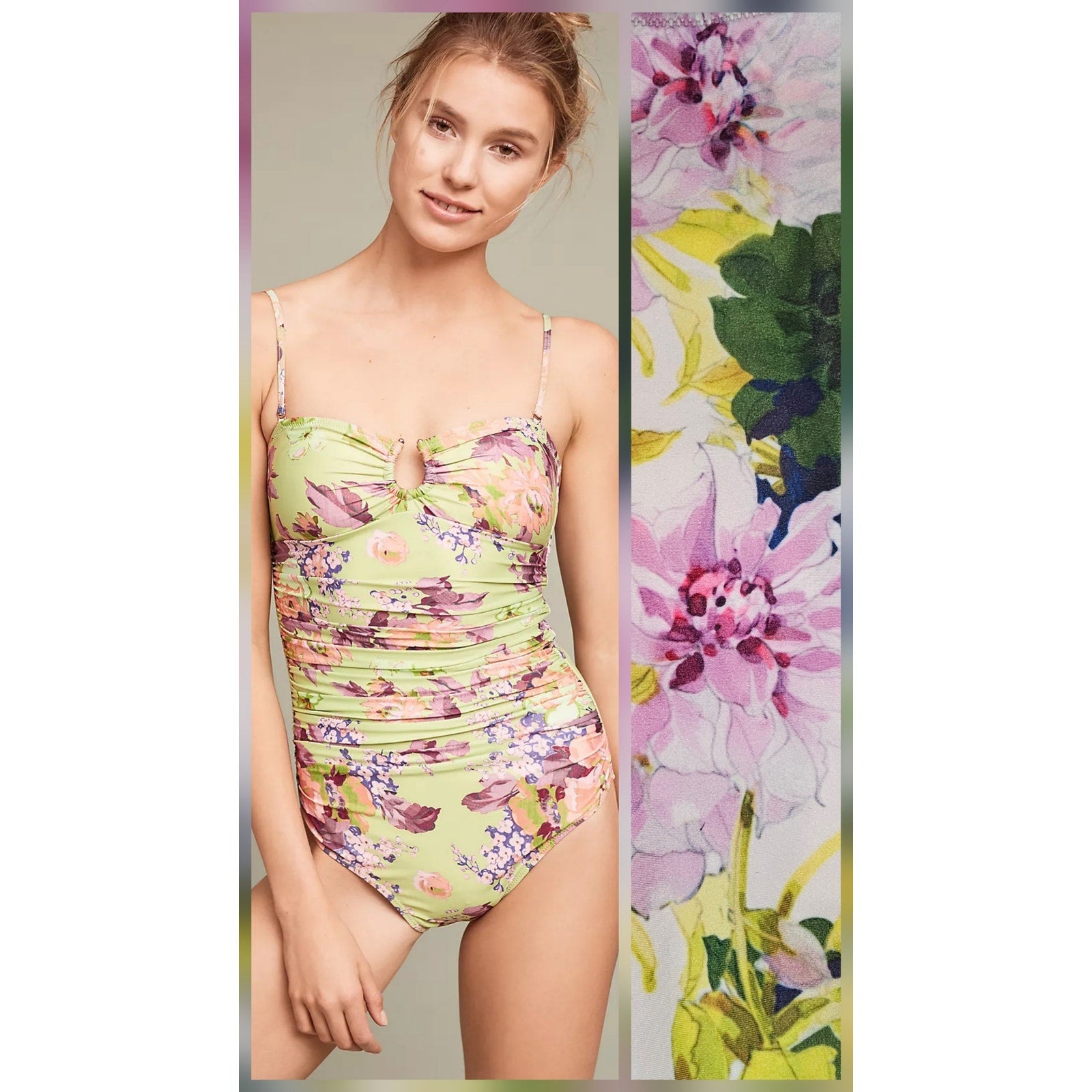 Anthropologie Ruched Seaside One-Piece Swimsuit SMALL Removable Straps Anthropologie