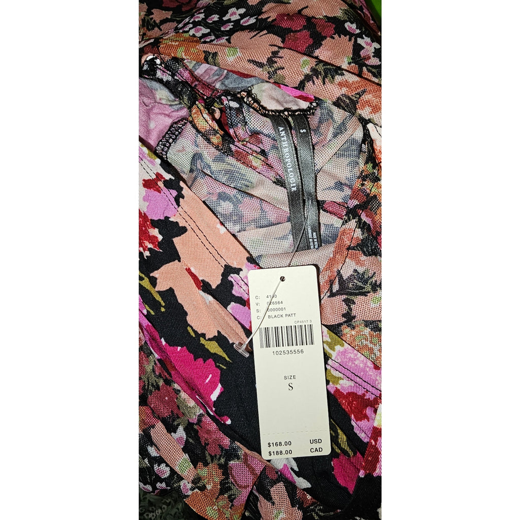 Anthropologie Long-Sleeve Halter Mesh Midi Dress SMALL Multi Floral Anthropologie